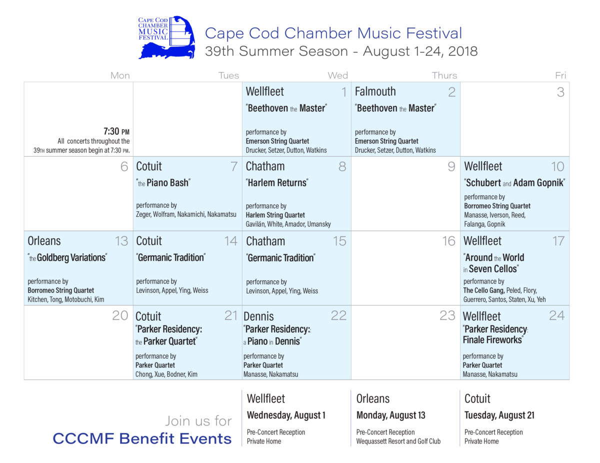 CCCMF_2018_Calendar Cape Cod Chamber Music Festival